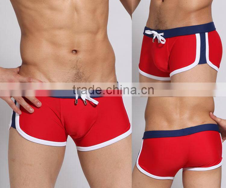 2015 Solid Men Knot Swimwear Plus size Swimwear Sexy Boxer Men Swimwear Short