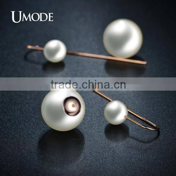 UMODE Gorgeous Long Double Pearl Gold Plated Earrings Elegant Fashion Bijoux Jewelry