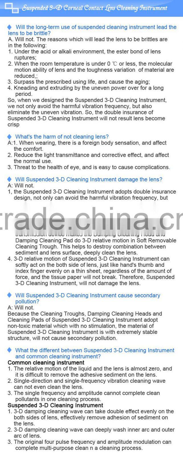 Auto Suspended 3D Corneal contact lens cleaner WEB design Available lens protected