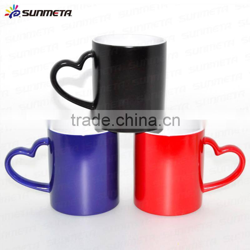 Sunmeta whole sale 11oz Blank Sublimation Color Changing Mug heart handle