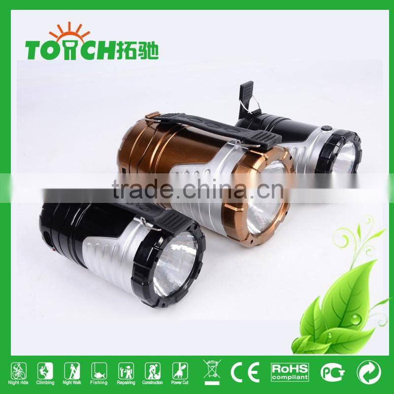 New Product Promotion Solar Rechargeable LED Lantern Flashlight Camping Light with 3w Flashlight Outdoor Camping Lamp