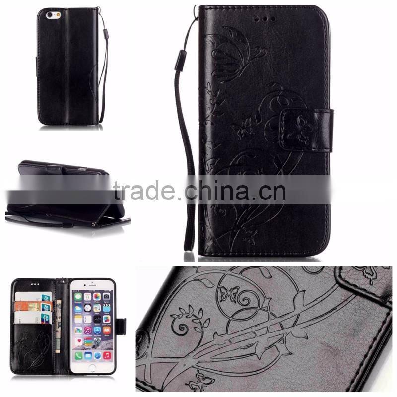 PU wallet leather case with stand with strap with inside TPU phone case for iphone 6s 6s plus