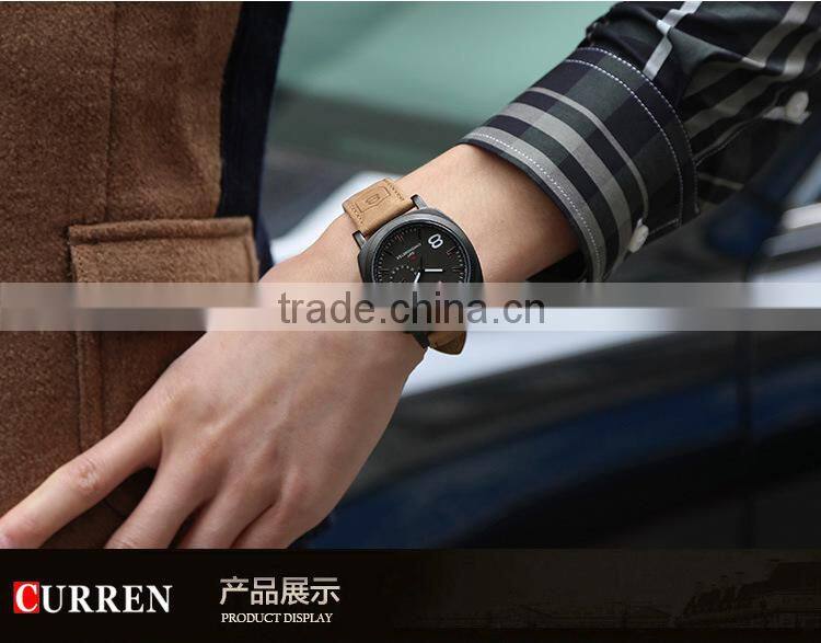 2015 waterproof Sport style Man original Curren watches Luxury Band Leather Strap quartz Clock 43mm Dial Vintage