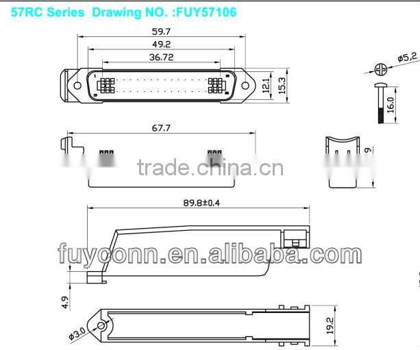 2.16mm pitch Champ DDK Male Plug 25 pairs 50 pin solder cup Connector with Right Angle cable Exit
