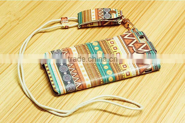 Printed Mobile Phone Case With Sling Rope Cute Cartoon Print Leather Case For iPhone 6
