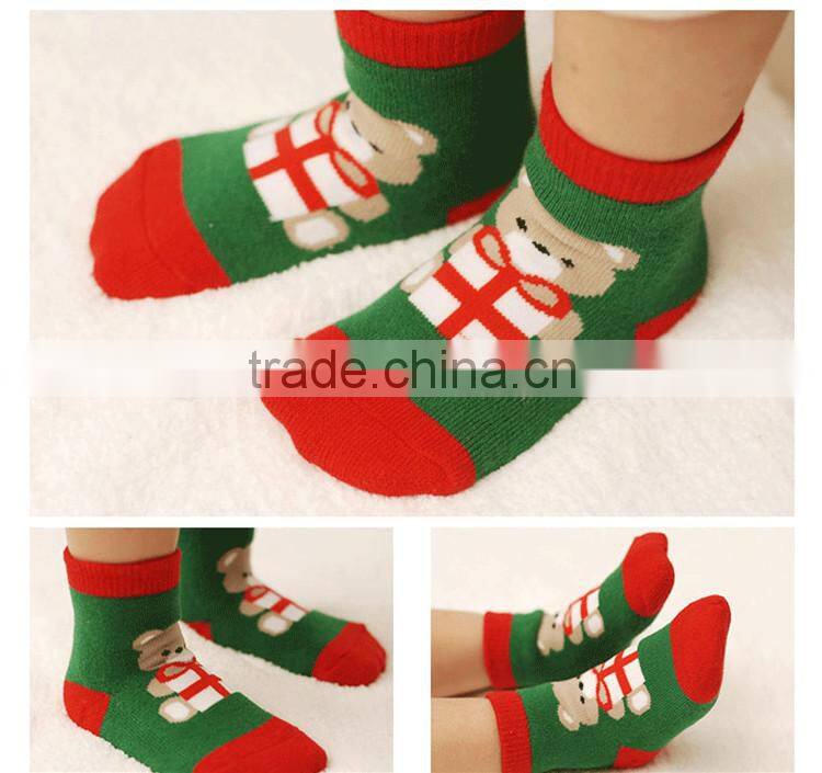 Cute christmas terry cotton socks cashmere socks for kids China sock factory