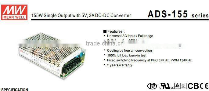 Mean Well 155w 12v switching power supply with dc-dc converter/155W Single Output with 5V, 3A DC-DC Converter