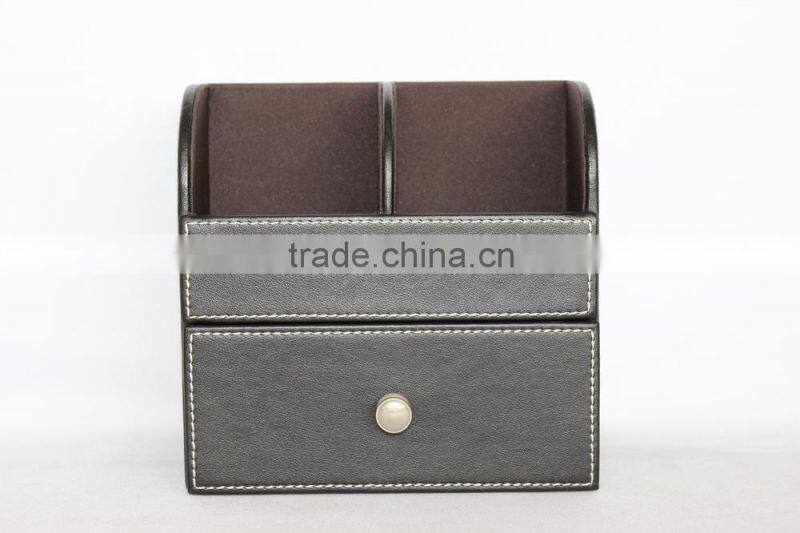 Desktop Faux Leather Pen Holder with Drawer/Multifunctional MDF Pen Box