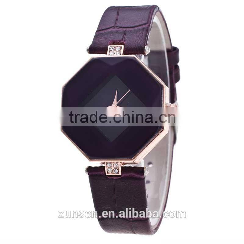 2016 High Quality Fashion Lady's Rhombic Rhinestone Faux Leather Strap Analog Quartz Wrist Watch Gift