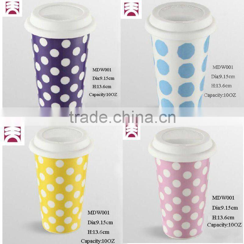 14OZ porcelain coffee single/double wall mug with silicon lid sublimation mug