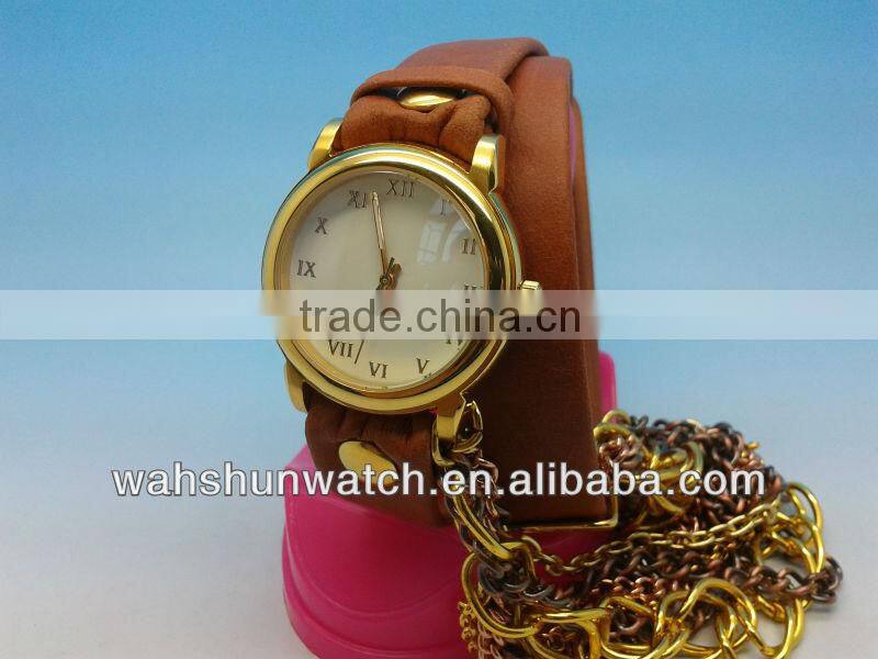 2014 Latest fashion waterproof long strap gold popular leather retro women watches