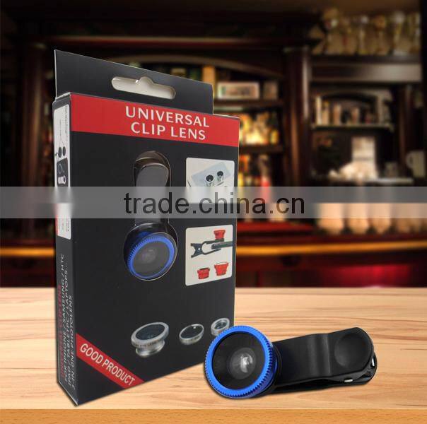 3-in-1 universal clip lens fisheye+macro+wide angle lens for Android and IOS cell phone