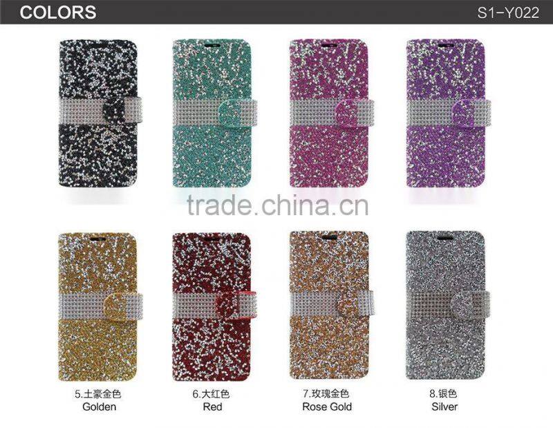 2016 fashion colorful diamond cell phone case for Samsung J7 PU flip cover