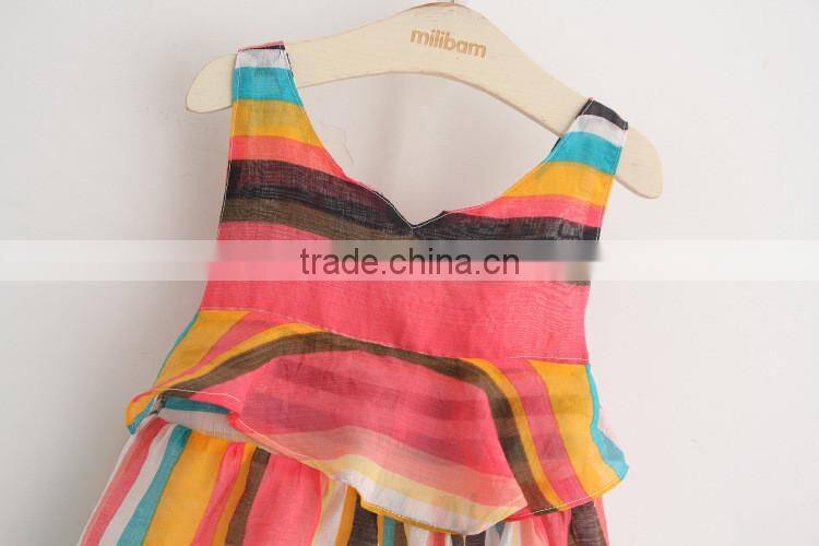 High quality baby girls floral cotton and linen baby girls spaghetti Strap dress