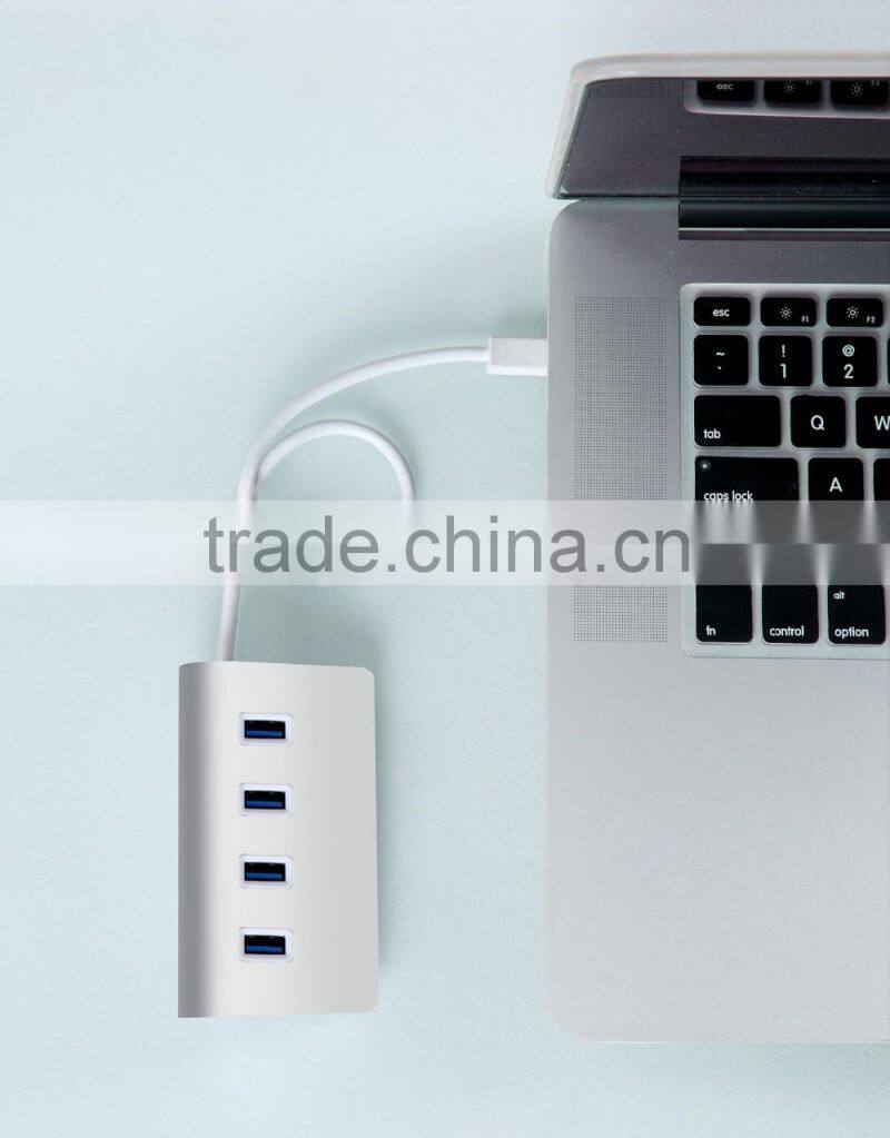 Auminum alloy 4 port type c USB 3.1 superspeed hub 5 Gbps Plug & Play for Windows, Linux, Mac OS