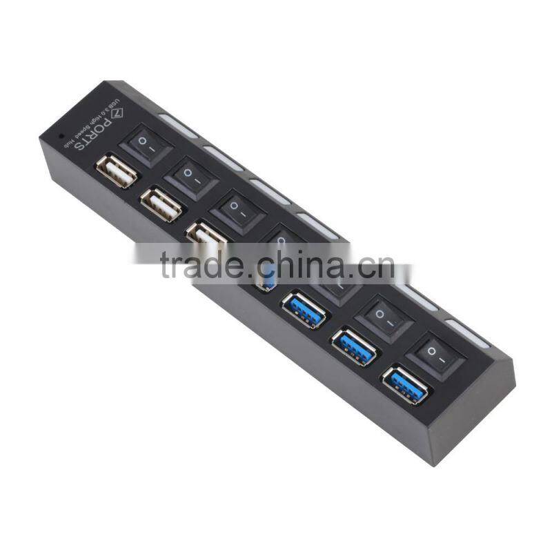 Multi 7 port usb hub, 4 port usb 3.0 hub+3 port usb 2.0 hub with individual on/off switches