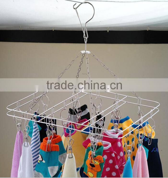 Stainless steel clip and drip hanger with 26 clips clothes drying rack and hanger/clip