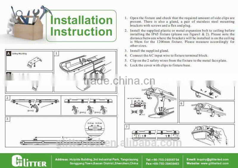 Outdoor Project LED lamp industrial IP65 LED Tri proof light fixtures,CE,ROHS