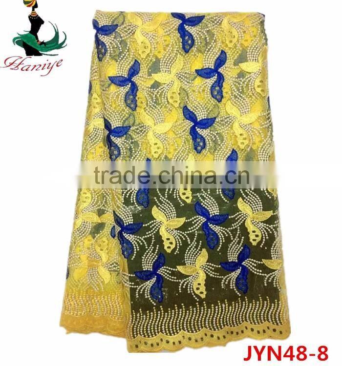 New arrival French net lace fabric, African tulle lace fabric with stones JYN48