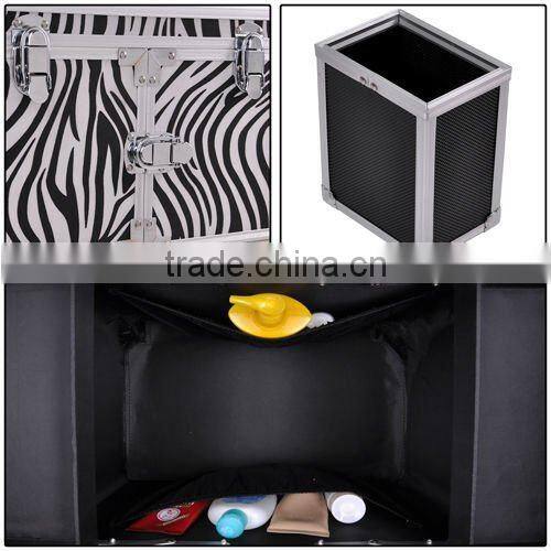 Zebra 19" Beauty Rolling Makeup Train Aluminum Case Mirrored 3 Tiers Artist Box