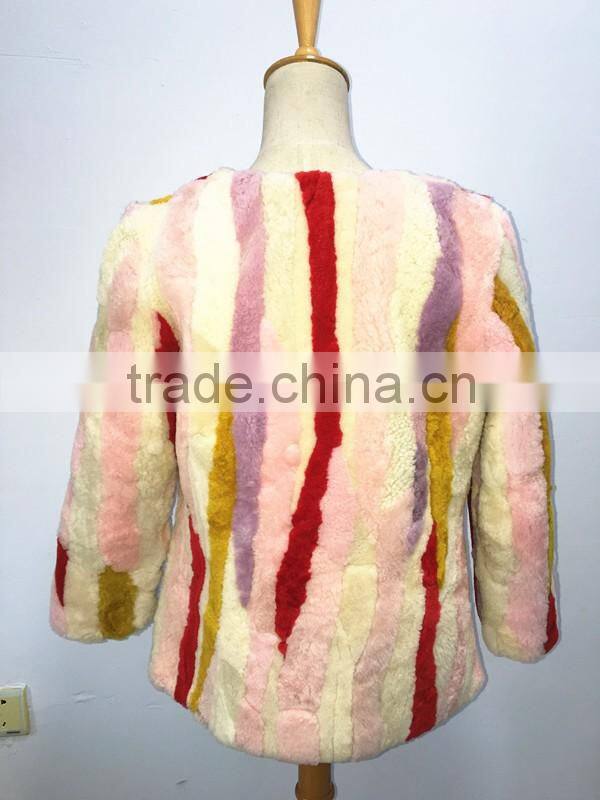 cheap price korea style women short mixed color sheep fur coat