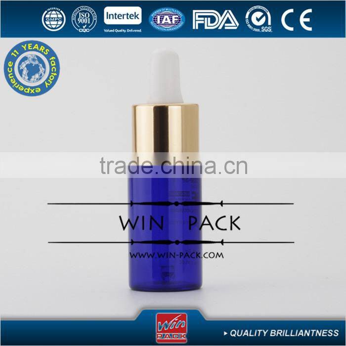 5ml 10ml blue essential oil bottle with dropper and shiny gold cap