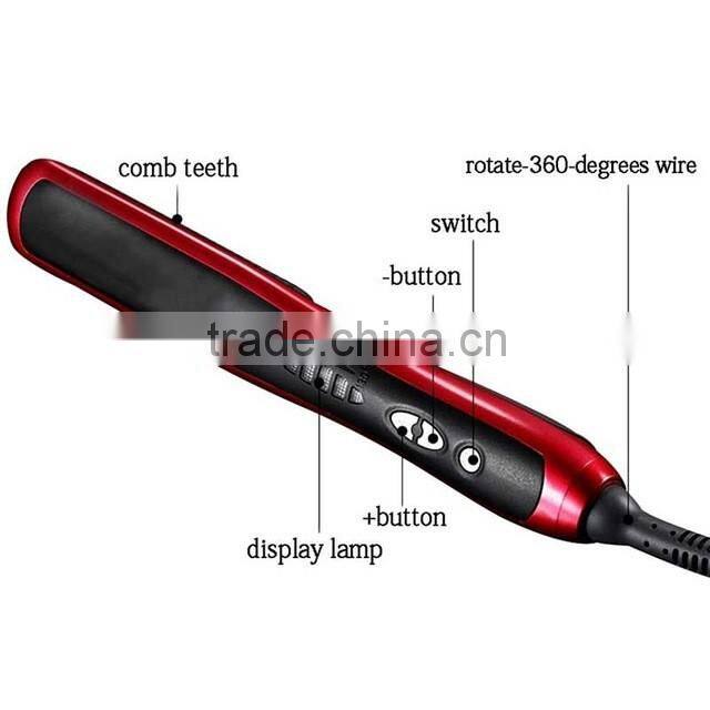 3 In 1 LCD Display Black Mix Red Hair Stright Care Electric Hair Striaghtener And Curling Brush
