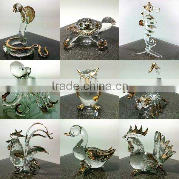 Crystal Dragon Hand Blown Clear Glass Art Gold Trim Figurines Home Decor / Fancy Collection / Gift