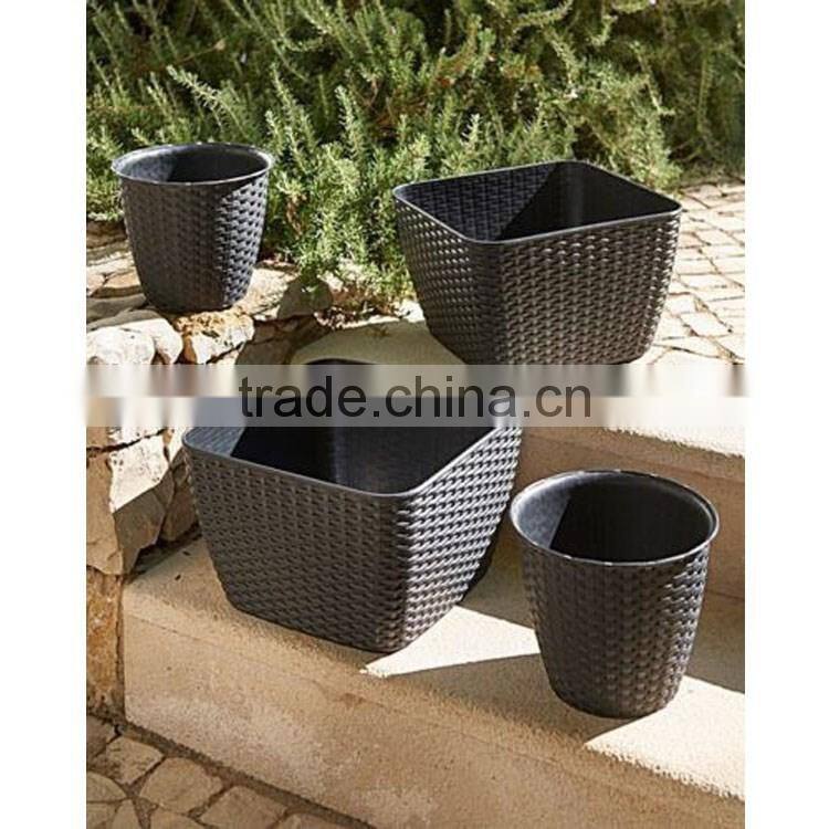 S&D European Style Set 4 Garden Plastic Rattan Planter Brown rectangle garden ridge flower pots