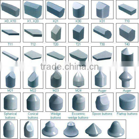 Carbide buttons with mashroom shape and many different types of buttons available for mining drill bits