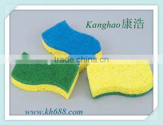 Factory directly sell natural cellulose sponge with fiber cloth heavy duty remover for kitchen cleaning