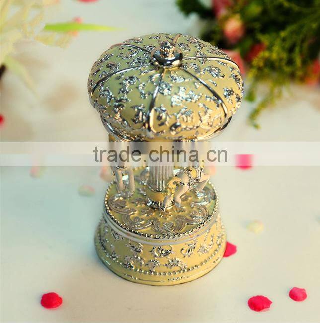 Rotating luminous resin carousel horse music box