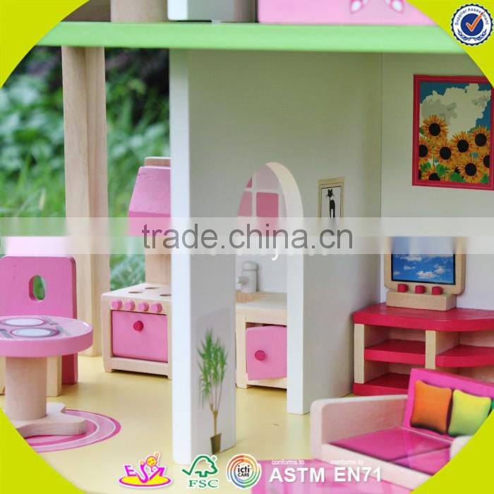 Wholesale 2 floors girls wooden dollhouse kits best design children wooden dollhouse kits W06A165-S