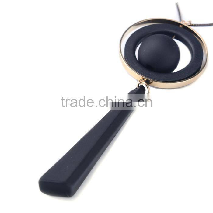 chunky bead ball wood hoop gold hoop rubber strip pendant necklace long geometric necklace