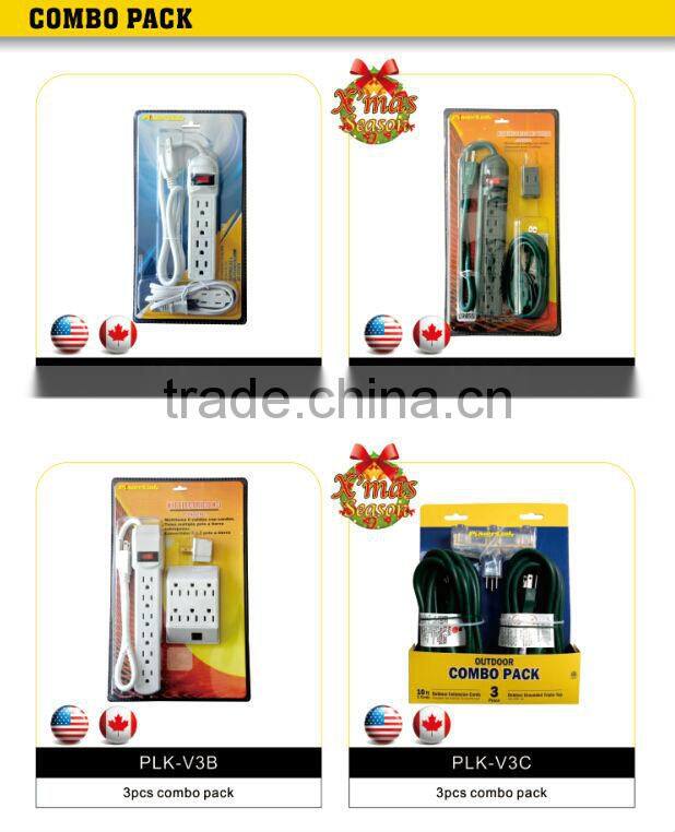 S60199 6 FT 3 Outlet 2 Prong Indoor Wall Power AC Extension Cord Cable White UL Listed