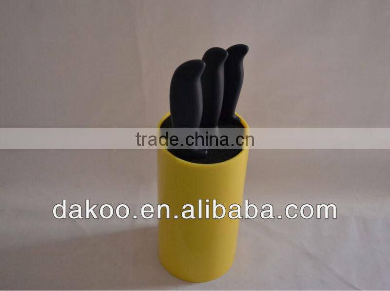 3 Pieces Black PP+TPR Handle Zirconia Ceramic Knife With Yellow Holder