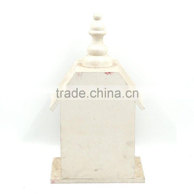 Beautiful painted fower white tower top shape wood crafts feeding station bird house