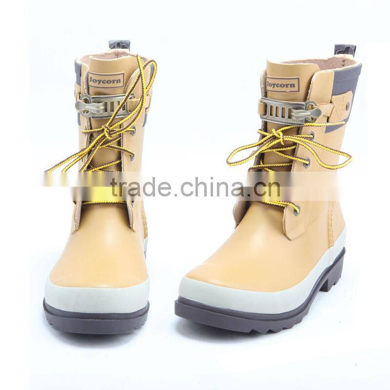 fashion latest lace up rubber rain boots