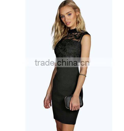 Sexy Party Burgundy Pencil Dress High Neck Lace Midi Dress