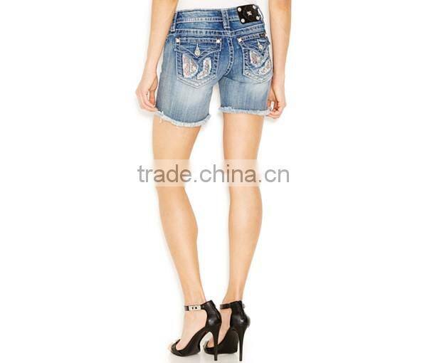Knee-Length Denim Shorts, Blow Out Wash