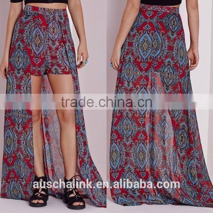 2016 young lady paisley print cheap long maxi skirts made in china