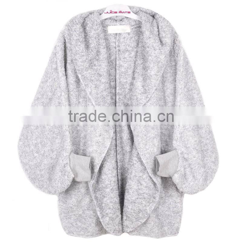 2016 Spring Fashion Oversized Fleece Cardigan Women Two-Tone Open Front Shrug Cardigan polar jacket With Hood And Pocket