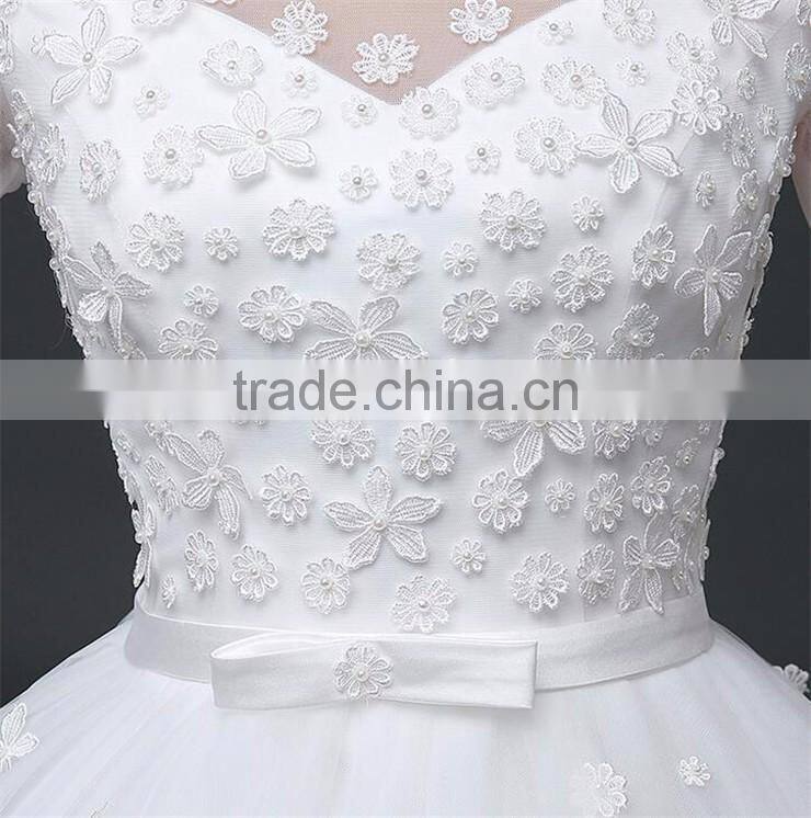 MGOO Beaded Embroidery Wrap Chest Cream Crepe Empire Vintage Wedding Dress Formal Dress With Half Sleeve
