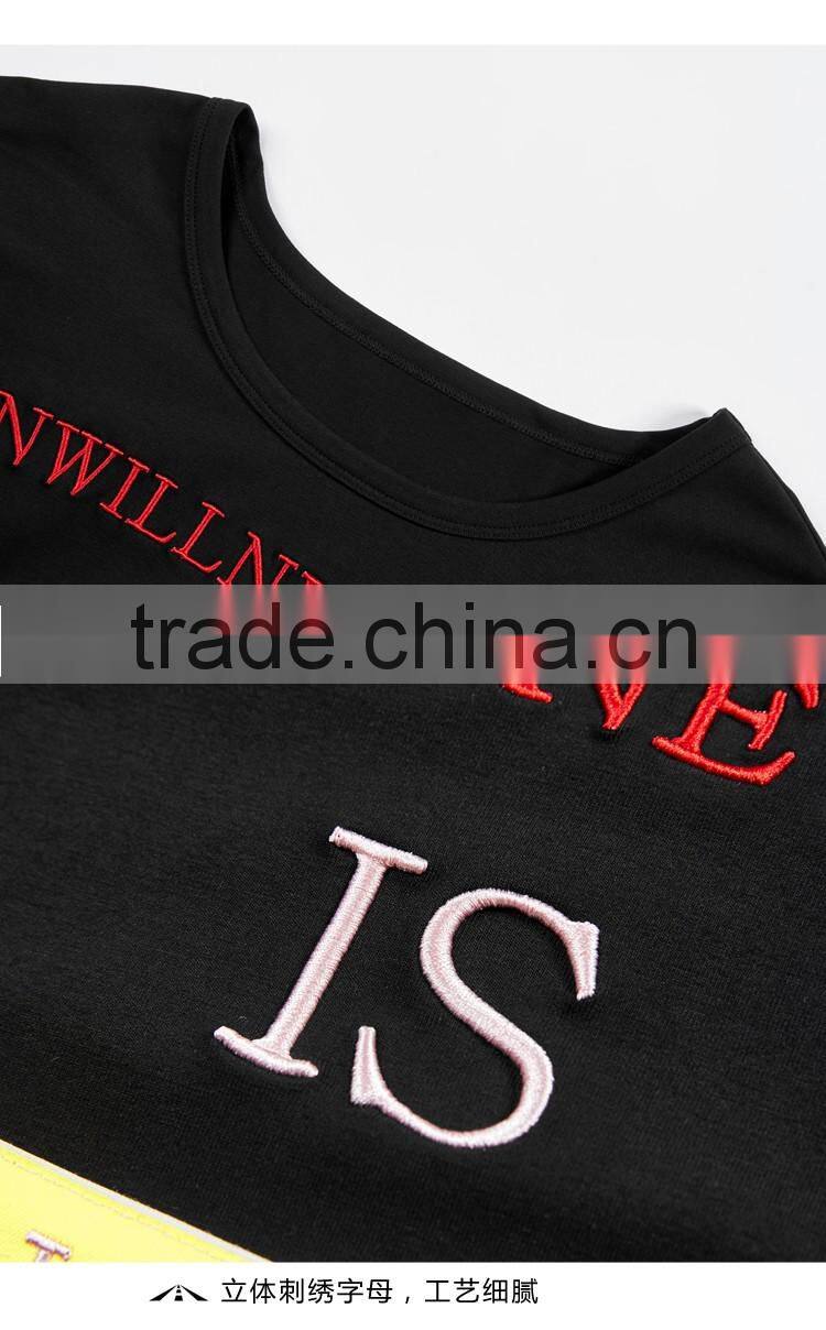 2017 new design 100% cotton short sleeve women ocersized casual t shirt with embroidery designs ladies tops