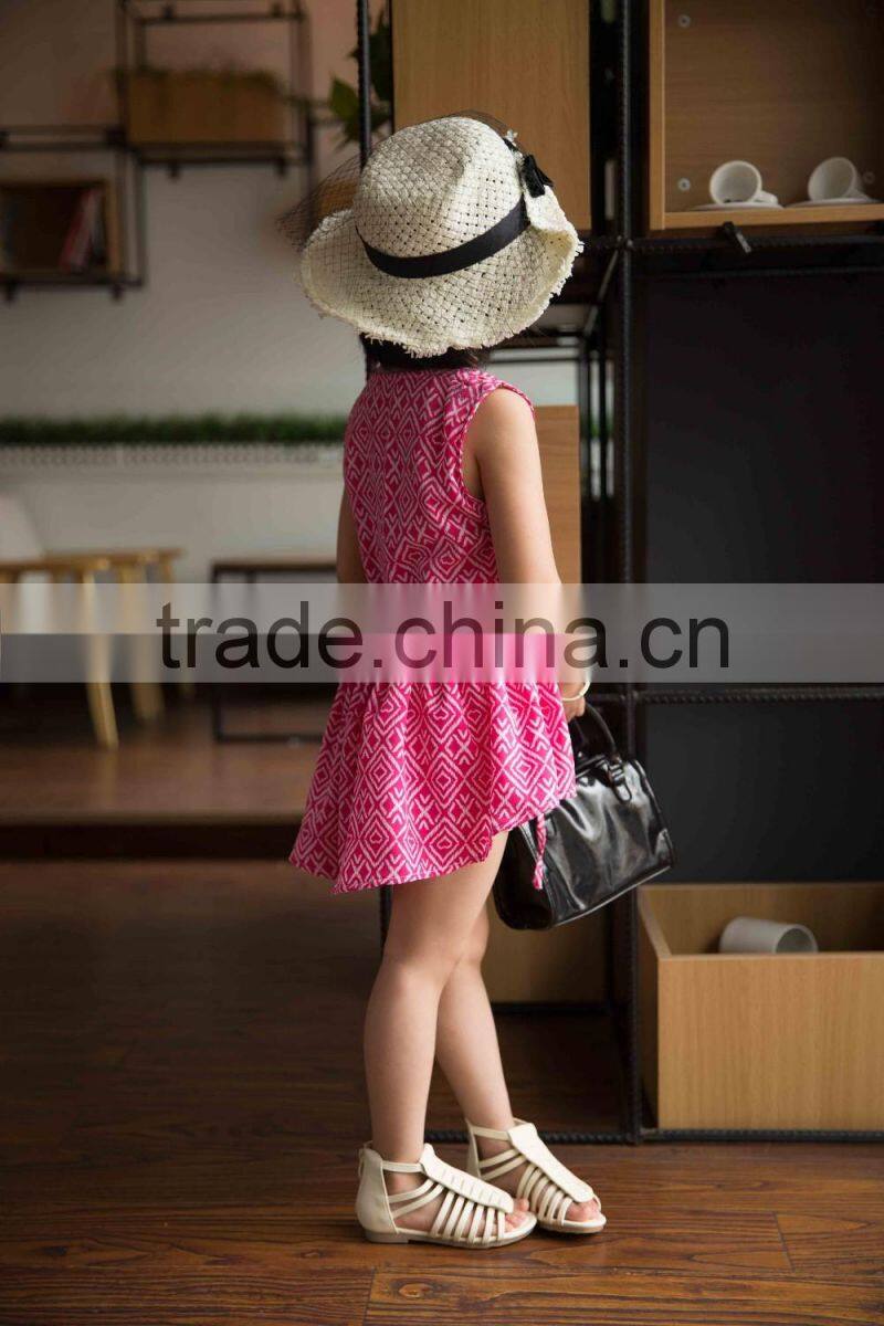 COOL KID ZONE 2016 summer children girl print V neck chiffon short sleeveless dresses design girl dress