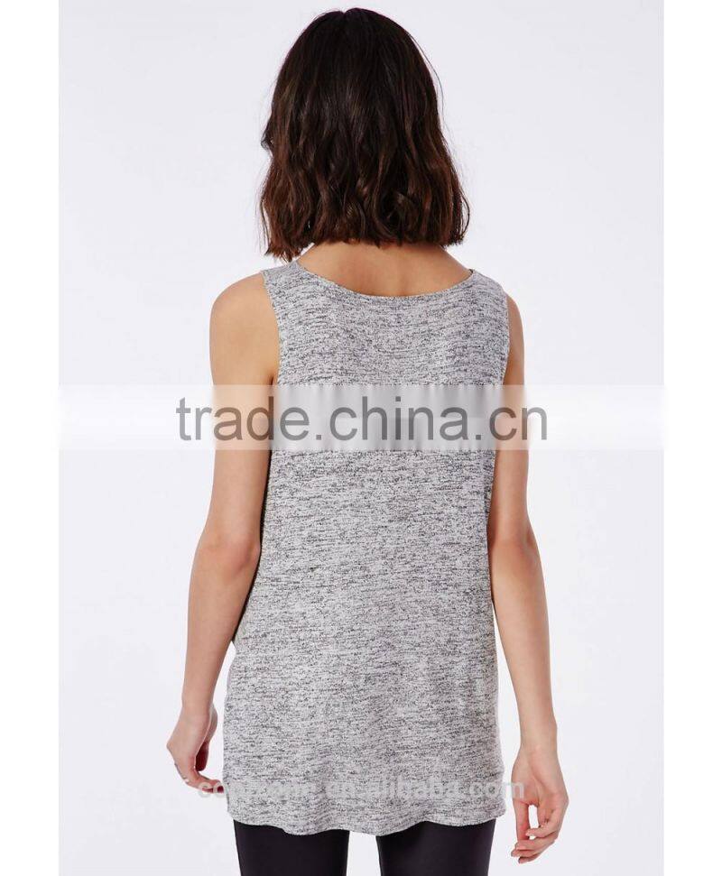 Sexy drape front sleeveless cheap lady blouse fashion women blouse 2016