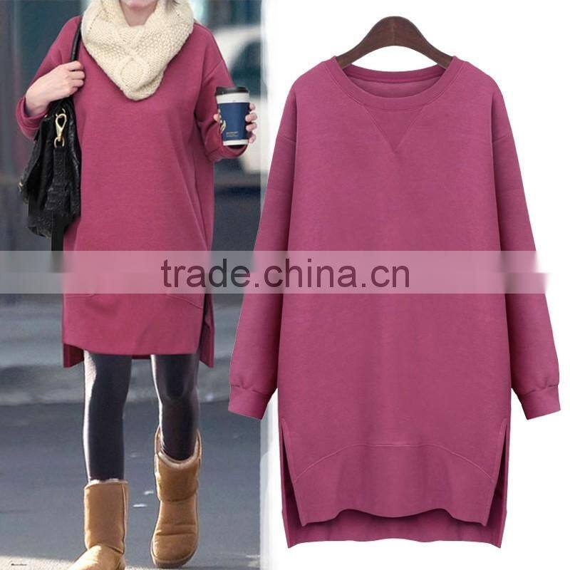 cheap customized side split thick fleece longline/elongated sweatshirts dress hoodies LH5867