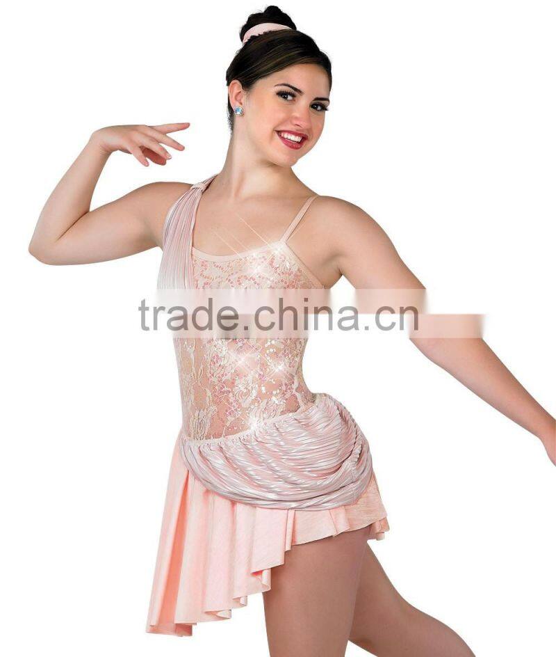 2016 - pale pink and grey teen lyrical Girl's lace sequin lycrial dresses for adult