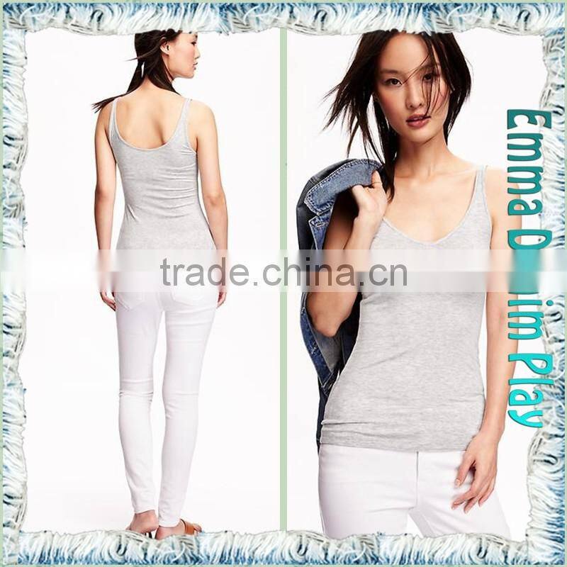 Top Style Simple Design High Quality Grey Fabric Slim Fitness Womens No Sleeves Tank T-Shirts