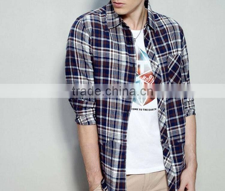 Slim fit 100%Combed Cotton 2015 Elegant designer Plaids/Checks leisure High quality men shirt with long sleeve